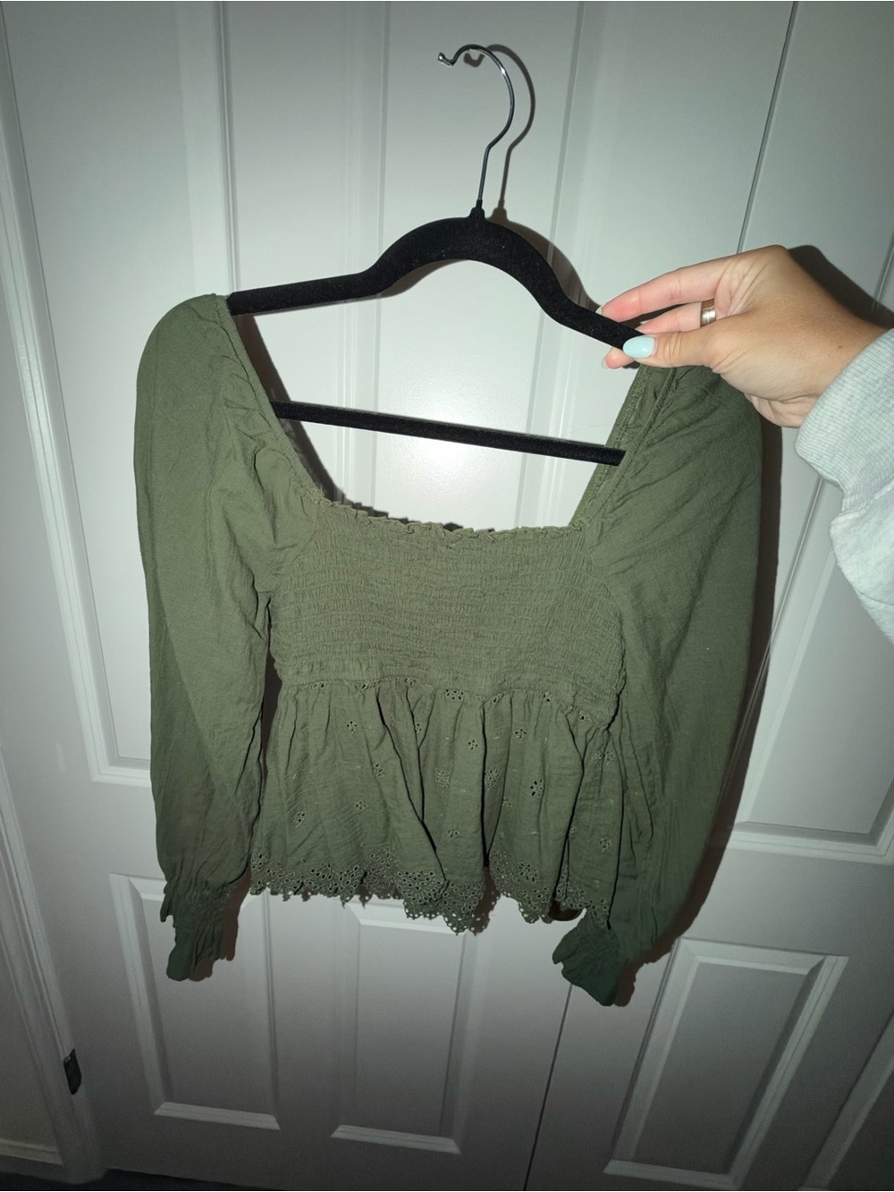 American Eagle Outfitters Olive Green Smocked Peplum Tunic